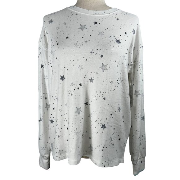 NWT P.J. SALVAGE Crewneck Long Sleeve Pajama Lounge Top Ivory & Gray Sta… - Picture 3 of 15